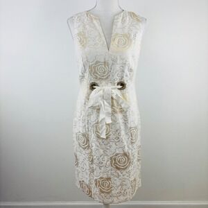 New Vertigo Paris Gold Floral Brocade Sheath Dress Metallic V-Neck Cocktail XS